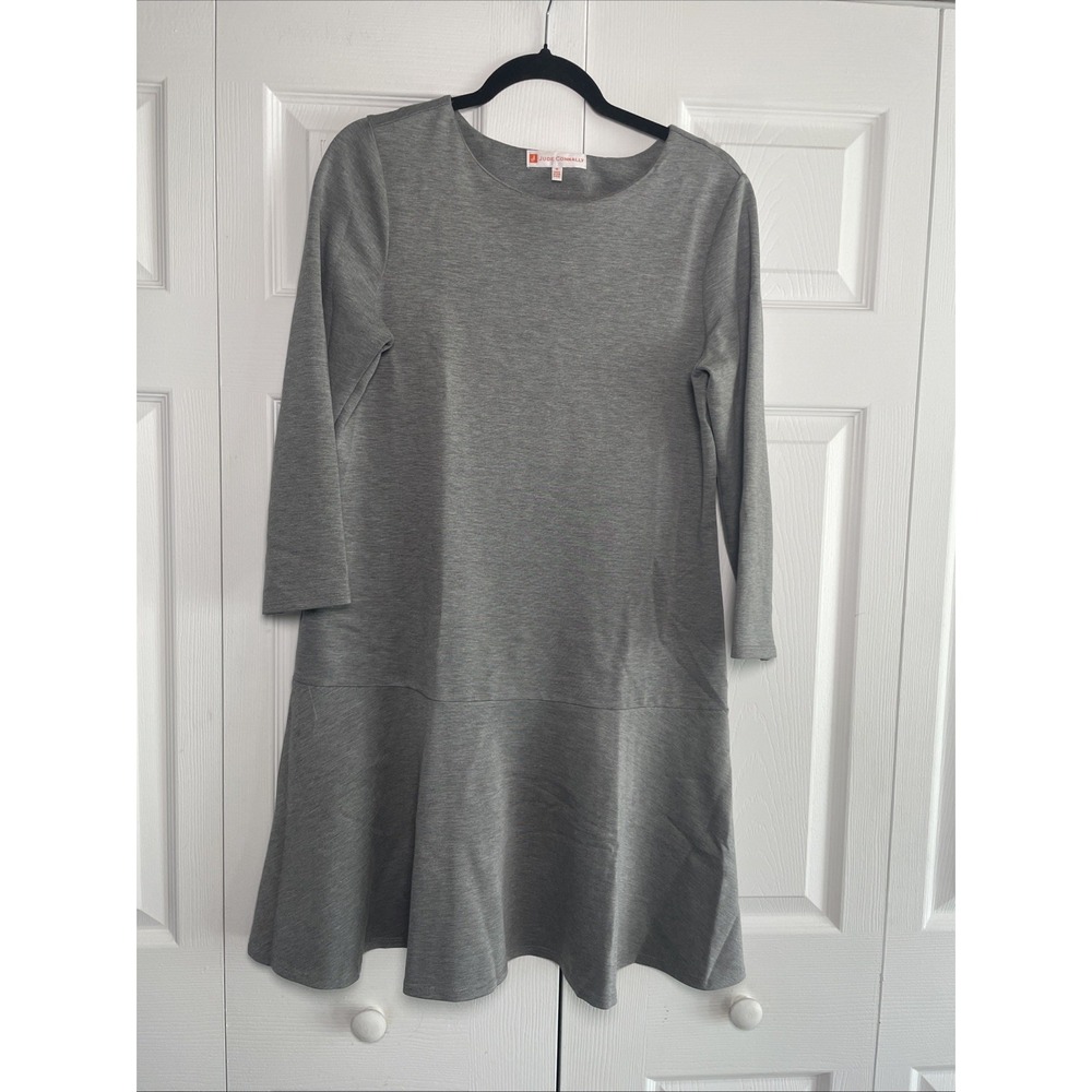 Jude Connally Drop Waist Flounce Dress Womens Size M Gray Knit 3/4 Sleeve USA
